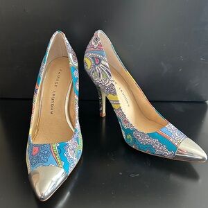 Chinese Laundry Blue Patterned Heels with Silver Tips